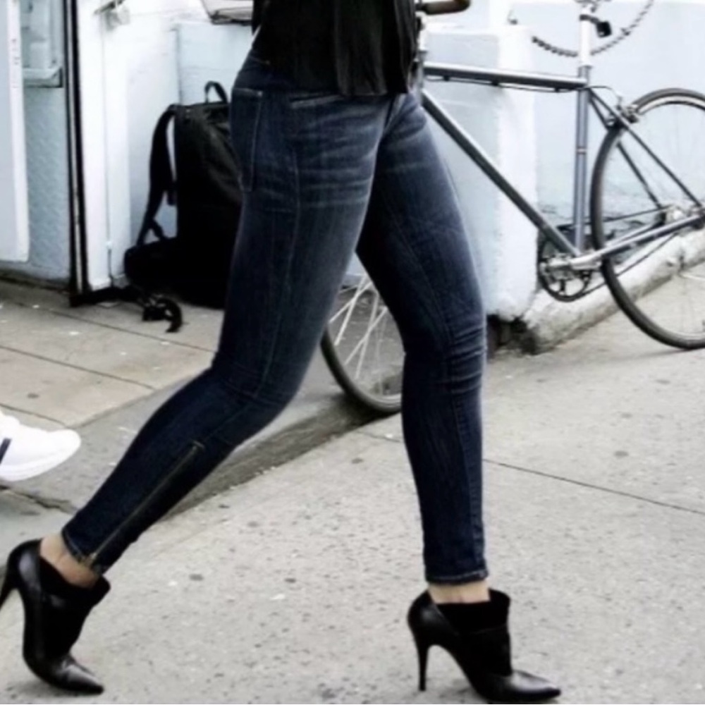 🆕 NWT Current Elliott The Cropped Legging With Long Zip Jean Blue Bird Skinny 25